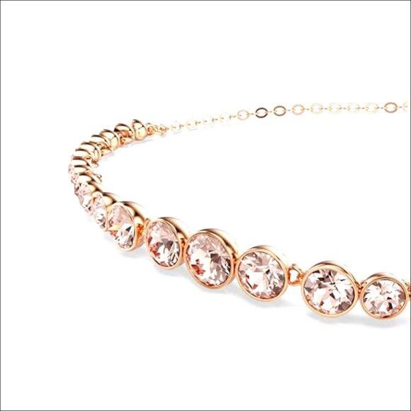 Rose Gold Tone Tennis Bracelet with Pink Crystals, Adjustable Slide Closure - Picture 4 of 7
